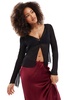 ASOS DESIGN crinkle chiffon plunge blouse in black