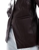 ASOS DESIGN collarless faux leather blazer with extreme sleeves in chocolate