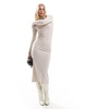 Bershka roll neck bodycon maxi dress in sand