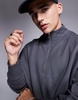 ASOS DESIGN premium heavyweight oversized quarter zip sweatshirt 400gsm in washed black