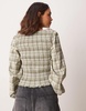 ASOS DESIGN shirred slash neck blouse in green plaid