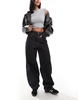 Bershka ultra wide leg contrast stitch jeans in black