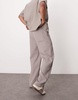 Bershka wide leg plisse pants in light brown - part of a set