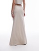 Topshop linen mix bias midi skirt in natural