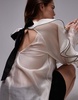 & Other Stories blouse with ruffle sleeves and bow back in light beige