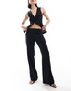 Bershka low rise linen wide leg tailored pants in black - part of a set
