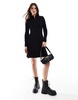 ONLY quarter zip structured knit midi dress in black