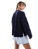 Bershka chunky crew neck sweater in navy