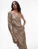 Topshop one shoulder bias cut maxi dress in tiger jacquard