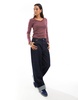 Levi's small batwing logo V-neck stripe long sleeve T-shirt in burgundy