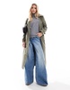 Brave Soul Petite longline belted trench in khaki