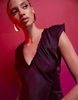 ASOS DESIGN asymmetric satin dress with ruffle detail in dark purple