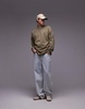 Topman oversized fit long sleeve t-shirt in washed khaki