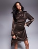 ASOS DESIGN asymmetric hem lace mini dress in bitter chocolate