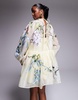 ASOS LUXE oversized organza mini smock dress with floral embroidery in buttermilk