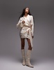 ASOS DESIGN satin jacquard 80's tie waist blouse in ecru