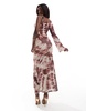ASOS DESIGN one shoulder bell sleeve midaxi dress in tie dye print