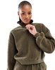 ASOS DESIGN Tall lounge borg zip collar sweat & tapered pants set in khaki