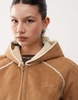 Guess Originals faux suede zip up jacket in light brown with fur lining and trim
