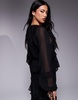 River Island chiffon ruffle tie detail blouse in black