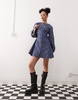 Reclaimed Vintage mini dress with balloon sleeves in blue denim look