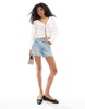 ASOS DESIGN lace insert tie front collar blouse in ivory