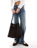 ASOS DESIGN suede buckle detail tote bag in chocolate