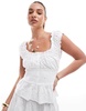 ASOS DESIGN broderie button-up milkmaid top in white