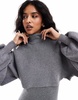 Pieces cropped turtleneck sweater in silver glitter - part of a set