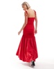 Amy Lynn Alexa shoulder tie fishtail midi dress in cherry red