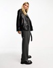 Stradivarius oversized faux leather biker jacket in black