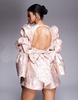 ASOS LUXE embellished jacquard romper with bow back in pink