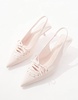 Stradivarius slingback kitten heeled shoe in beige