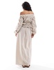 ASOS DESIGN shirred long sleeve maxi dress in brown gingham
