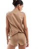 ASOS DESIGN faux suede hot pant short with studding in camel - part of a set