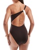 Accessorize monochrome swirl one shoulder swimsuit in brown and cream