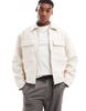 Bershka boxy zip through jacket in ecru