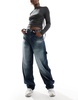 Bershka adjustable waist carpenter jeans in acid wash blue