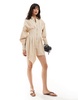 ASOS DESIGN nipped in waist romper with blouson shirt in oatmeal