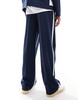 ASOS DESIGN smart wide leg pants in navy with white side stripe - part of a set