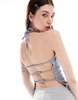 COLLUSION backless stud trim halter top in blue