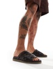 ASOS DESIGN crossover woven sandals in dark brown leather