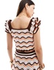 ASOS DESIGN knit cami with frill sleeve in wave stitch - part of a set