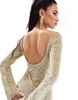 ASOS DESIGN low back sheer burnout mesh maxi dress with angel sleeves in sage