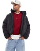 Bershka boxy plisse padded puffer jacket in black