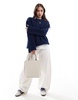 ASOS DESIGN crew neck sweater in wide rib in navy