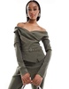ASOS DESIGN Tall tailored bardot with belt jumpsuit in khaki