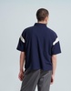 ASOS DESIGN boxy heavyweight 230gsm waffle texture oversized polo with paneling and chest print in navy