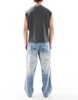Bershka super baggy jeans with back embroidery in blue