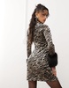 Amy Lynn mini dress with detachable faux fur cuffs in animal print